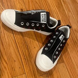 Converse Kids Black Low-Top Sneakers with Red Cherry Accent